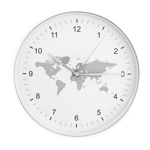 Grey World Map Clock 12" 